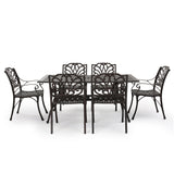 Noble House Alfresco Outdoor 7 Piece Bronze Cast Aluminum Rectangular Dining Set