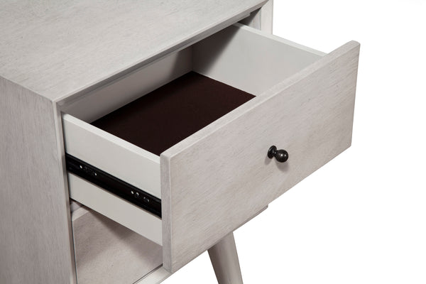 Alpine Furniture Flynn Mid Century Modern 2 Drawer Nightstand, Gray 966G-02 Gray Mahogany Solids & Okoume Veneer 18 x 15 x 26