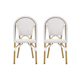 Elize Outdoor French Bistro Chair, Gray, White, and Bamboo Finish Noble House
