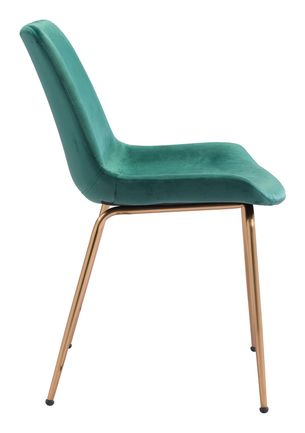 Zuo Modern Tony 100% Polyester, Plywood, Steel Modern Commercial Grade Dining Chair Set - Set of 2 Green, Gold 100% Polyester, Plywood, Steel