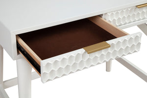 White Pearl Mini Desk - Elegant Mahogany with Textured Drawers, Gold Hardware & Felt Lining