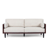 Sofia Mid-Century Modern Upholstered 3 Seater Sofa, Beige and Dark Walnut Noble House