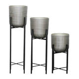 Sagebrook Home Contemporary Set of 3 -  Metal Planters On Stand 40/30/20"h, Silver/blk 14630-02 Silver Metal