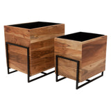 Sagebrook Home Transitional Set of 2 -  Wood/metal 14/17" Square Planters, Brown 15193 Brown Metal