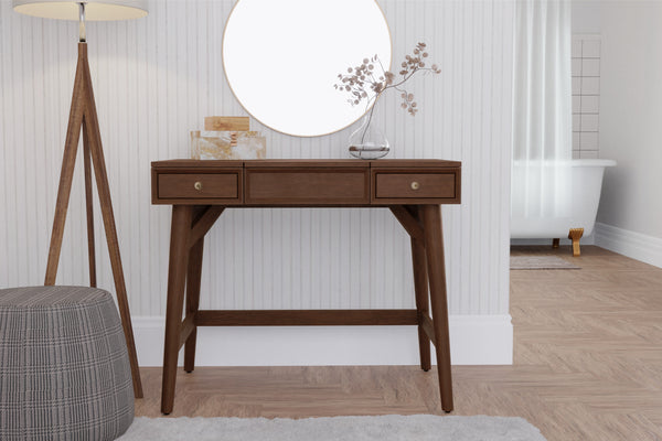 Alpine Furniture Flynn Bedroom Vanity, Walnut 966WAL-19 Walnut Mahogany Solids & Okoume Veneer 36 x 22 x 30