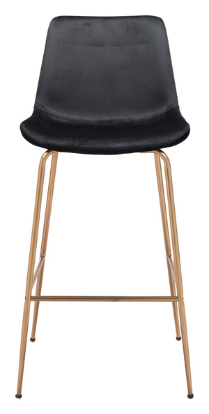 Zuo Modern Tony 100% Polyester, Plywood, Steel Modern Commercial Grade Barstool Black, Gold 100% Polyester, Plywood, Steel