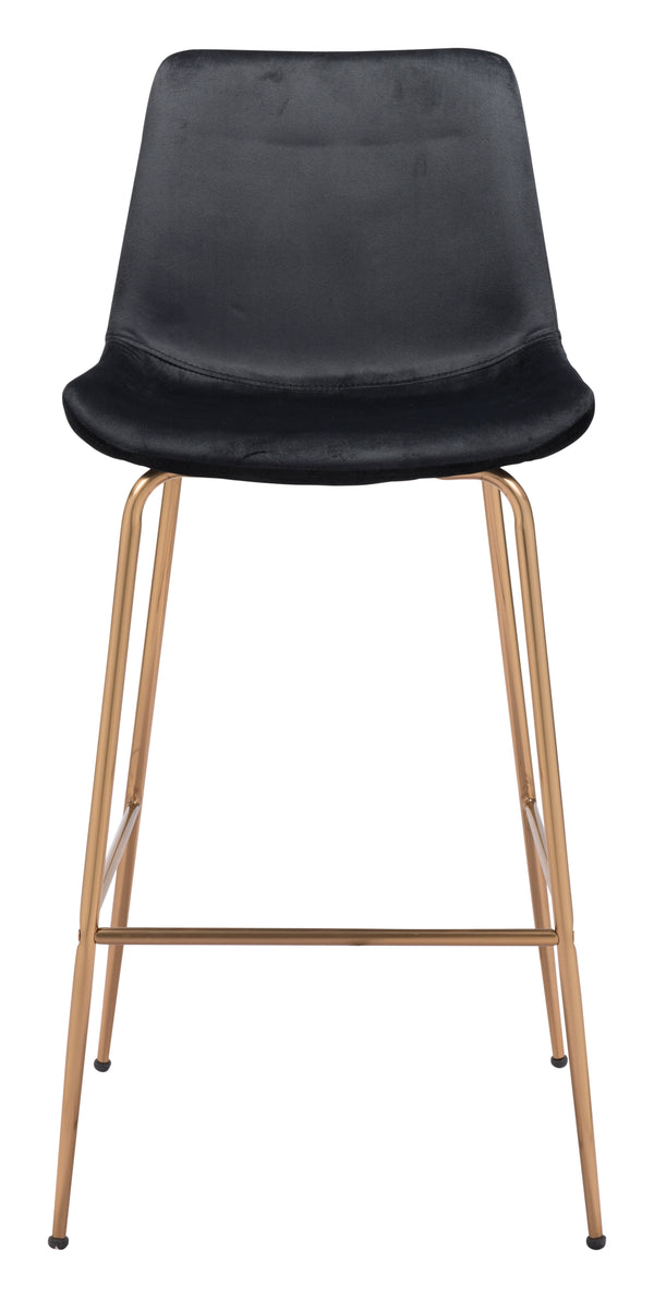 Zuo Modern Tony 100% Polyester, Plywood, Steel Modern Commercial Grade Barstool Black, Gold 100% Polyester, Plywood, Steel