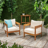 Brooklyn Outdoor Acacia Wood Club Chair with Cushions, Teak and Beige Noble House