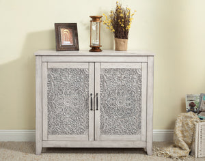 Aria 2 Door Chest - Elegant Mahogany Accent Cabinet with Weathered White Finish & Adjustable Shelf