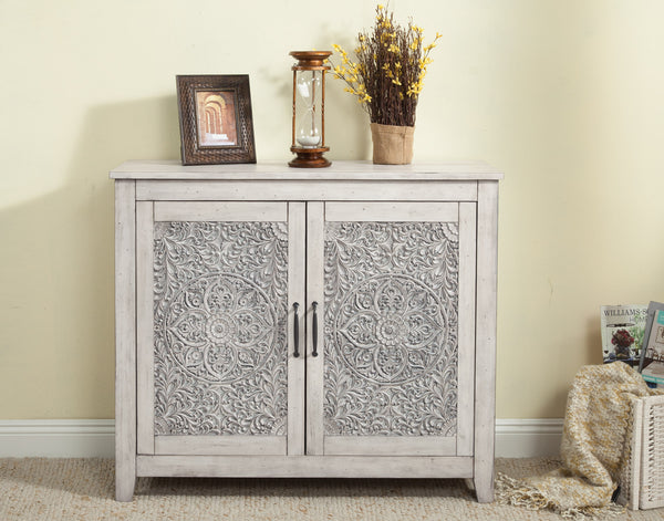 Aria 2 Door Chest - Elegant Mahogany Accent Cabinet with Weathered White Finish & Adjustable Shelf