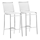 Zuo Modern Soar 100% Polyurethane, Plywood, Steel Modern Commercial Grade Barstool Set - Set of 2 White, Chrome 100% Polyurethane, Plywood, Steel