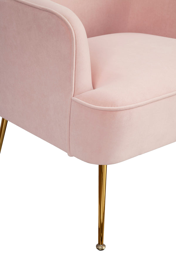 Alpine Furniture Rebecca Leisure Chair, Pink 9010-1-PNK Pink with Gold Legs Velour Fabric with Rubberwood Solid Frame 28 x 28 x 35