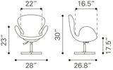 Zuo Modern Pori 100% Polyurethane, Steel Modern Commercial Grade Occasional Chair White, Silver 100% Polyurethane, Steel