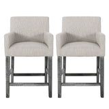Armga Contemporary Fabric Upholstered Wood 26 inch Counter Stools, Light Gray and Gray Noble House