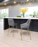 Zuo Modern Madelaine 100% Polyurethane, Plywood, Steel Modern Commercial Grade Counter Stool Gray, Gold 100% Polyurethane, Plywood, Steel