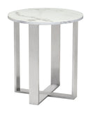 English Elm EE2621 Composite Stone, Stainless Steel Modern Commercial Grade End Table White, Silver Composite Stone, Stainless Steel