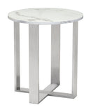 Zuo Modern Atlas Composite Stone, Stainless Steel Modern Commercial Grade End Table White, Silver Composite Stone, Stainless Steel