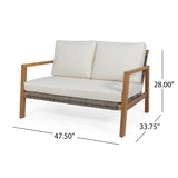 Noble House Meriwether Wood and Wicker Loveseat, Teak, Gray and Beige