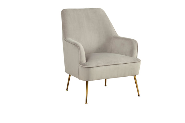 Alpine Furniture Rebecca Leisure Chair, Grey 9010-1-GRY Grey with Gold Legs Velour Fabric with Rubberwood Solid Frame 28 x 28 x 35