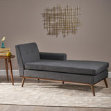 Stormi Mid-Century Modern Tufted Fabric Chaise Lounge, Muted Dark Gray and Walnut Noble House