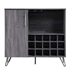 Lochner Mid-Century Modern 15-Bottle Wine and Bar Cabinet, Sonoma Gray Oak and Black Noble House