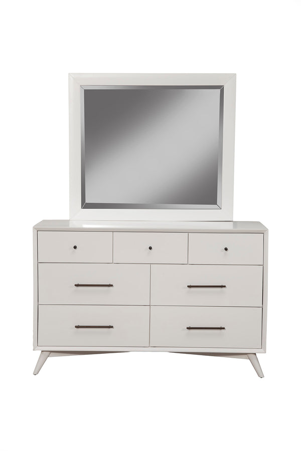 Alpine Furniture Flynn Mid Century Modern Mirror, White 966-W-06 White Mahogany Solids & Okoume Veneer 42 x 1 x 37