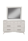 Alpine Furniture Flynn Mid Century Modern 7 Drawer Dresser, White 966-W-03 White Mahogany Solids & Okoume Veneer 56 x 19 x 36.5