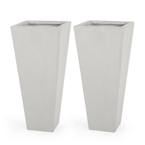 Ella Outdoor Modern Medium Cast Stone Planters, White Noble House