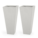 Ella Outdoor Modern Medium Cast Stone Planters, White - Set of 2