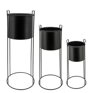 Sagebrook Home Contemporary Metal Set of 3 -  8/10/12" Round Planters W/ Stand, Black 16319 Black Iron