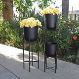 Sagebrook Home Contemporary Set of 3 -  Metal Planters On Stand 40/30/20"h, Black 14630-04 Silver Metal