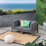 Oana Outdoor Modular Acacia Wood Loveseat with Cushions, Gray and Dark Gray Noble House