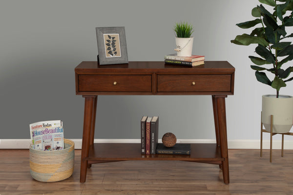 Alpine Furniture Flynn Console Table, Walnut 966WAL-63 Walnut Mahogany Solids & Okoume Veneer 42 x 14 x 33