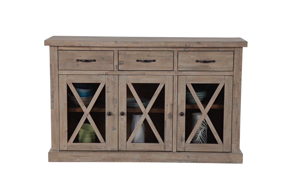 Alpine Furniture Newberry Sideboard, Weathered Natural 2068-06 Weathered Natural Acacia Solids 58 x 18 x 36
