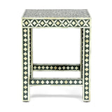 Eutaw Handcrafted Boho Mango Wood End Table, Gray and White