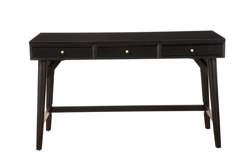 Alpine Furniture Flynn Large Desk, Black 966BLK-66 Black Mahogany Solids & Okoume Veneer 52 x 24 x 30.5