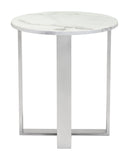 English Elm EE2621 Composite Stone, Stainless Steel Modern Commercial Grade End Table White, Silver Composite Stone, Stainless Steel