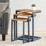 Darlah Modern Industrial Firwood Nesting Tables (Set of 3), Antique Brown and Black with Blue