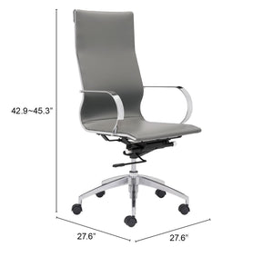 Zuo Modern Glider 100% Polyurethane, Plywood, Steel, Aluminum Alloy Modern Commercial Grade High Back Office Chair Gray 100% Polyurethane, Plywood, Steel, Aluminum Alloy