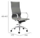 Zuo Modern Glider 100% Polyurethane, Plywood, Steel, Aluminum Alloy Modern Commercial Grade High Back Office Chair Gray 100% Polyurethane, Plywood, Steel, Aluminum Alloy