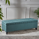 Mission Dark Teal Fabric Storage Ottoman Noble House