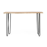 Noble House Plumb Handcrafted Modern Industrial Acacia Wood Console Table with Hairpin Legs, Natural and Black