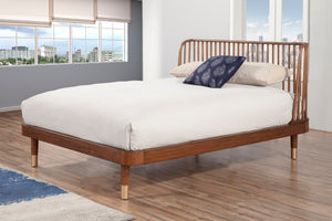 Alpine Furniture Belham Queen Platform Bed 1971-01Q Dark Walnut Mahogany Solids & Rattan 64.5 x 84.5 x 43.5