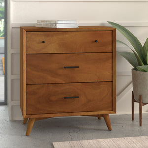 Alpine Furniture Flynn Mid Century Modern 3 Drawer Small Chest, Acorn 966-04 Acorn Mahogany Solids & Okoume Veneer 32 x 18 x 36