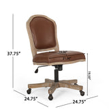 Scilley French Country Upholstered Swivel Office Chair, Cognac Brown and Natural Noble House