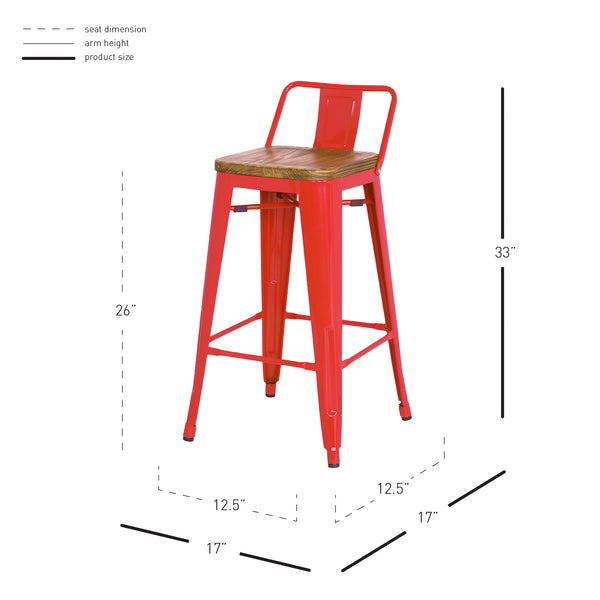 Metropolis Low-Back Counter Stool Set of 4 - Stylish Retro Design for Modern Dining Spaces
