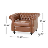 Silverdale Traditional Chesterfield Loveseat and Club Chair Set, Cognac Brown and Dark Brown Noble House