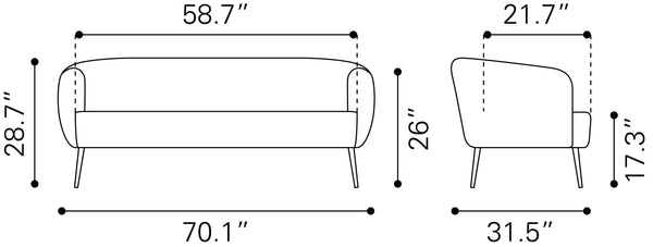 Zuo Modern Karan 100% Polyester, Plywood, Steel Modern Commercial Grade Sofa Green, Black 100% Polyester, Plywood, Steel