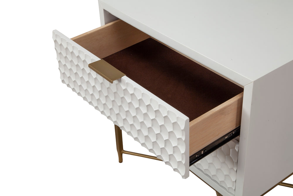 White Pearl Nightstand with Gold Accents – Stylish Storage Solution for Contemporary Bedrooms