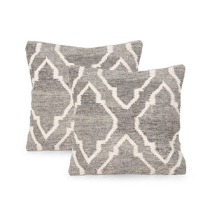 Bensley Boho Wool Throw Pillow, Natural Brown and White Noble House